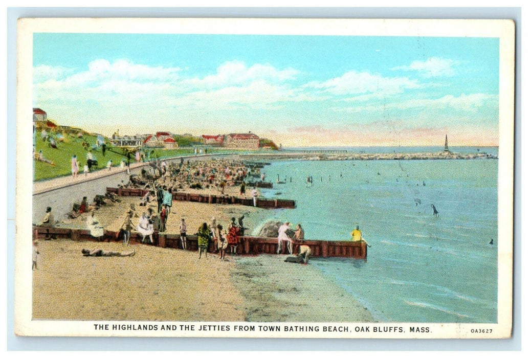 The Highland And Jetties Town Bathing Beach Oak Bluffs Massachusetts MA Postcard