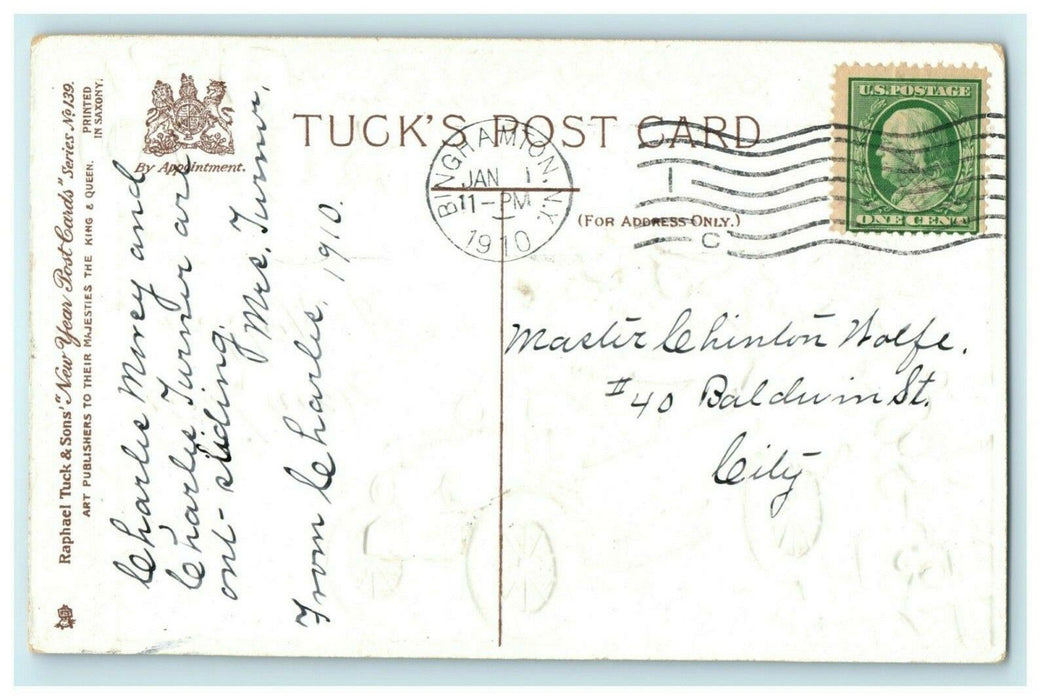 New Year's Day Tuck's Car Binghamton NY Embossed 1910 Vintage Antique Postcard