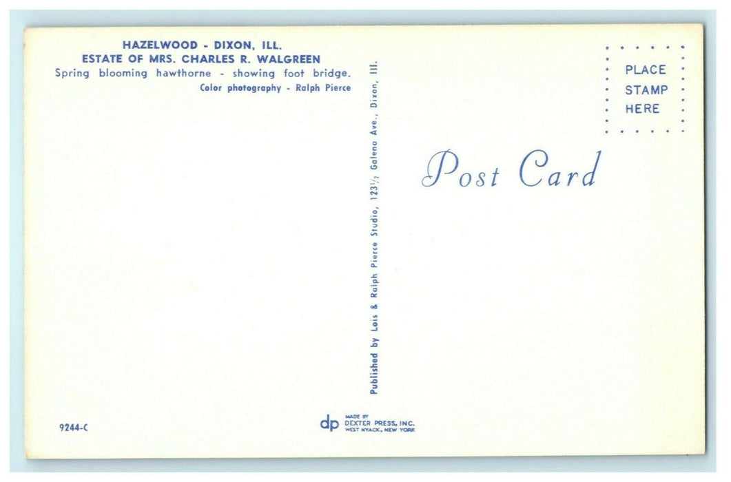 Hazelwood Estate Dixon Illinois c1960's Vintage Antique Postcard