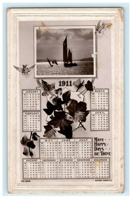 New Year Nautical Sailboat Tooth Pulled Dentist Calendar RPPC 1911 Postcard