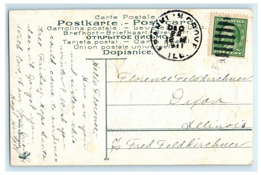Beautiful Christmas Tree 1911 Boy Girl Gold Embossed Vintage Antique Postcard