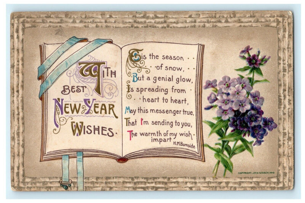New Year's Eve John Winsch Knoxville Iowa Embossed 1910 Vintage Antique Postcard