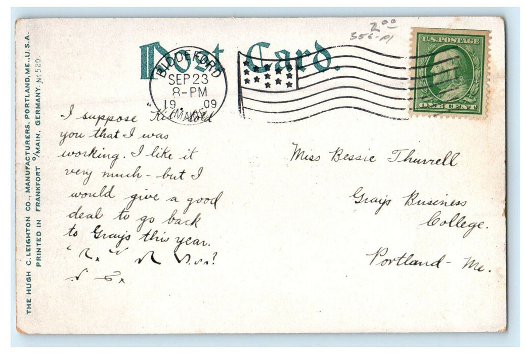 1909 View of the High School, Biddeford Maine ME Antique Posted Postcard