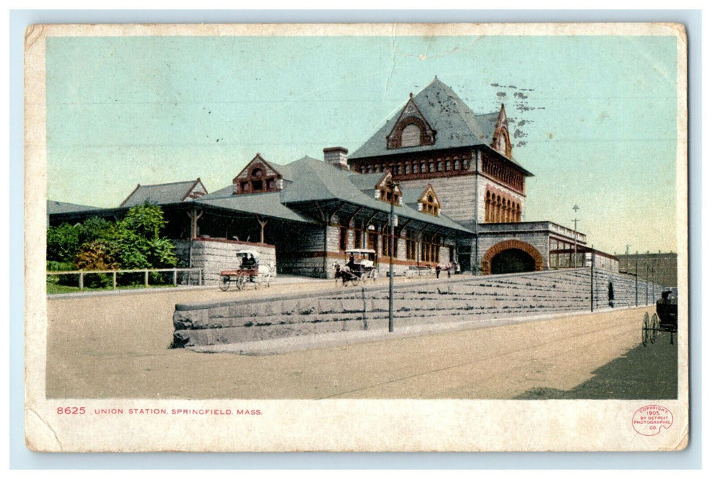 1907 Union Station in Springfield Massachusetts MA Fancy Cancel Posted Postcard