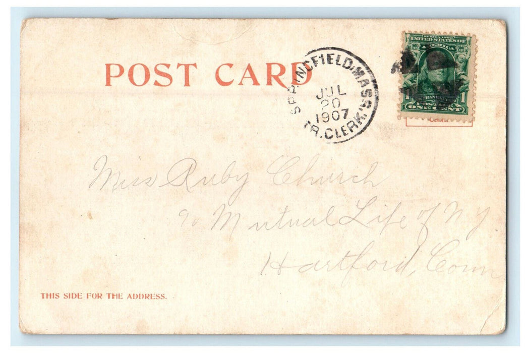 1907 Union Station in Springfield Massachusetts MA Fancy Cancel Posted Postcard