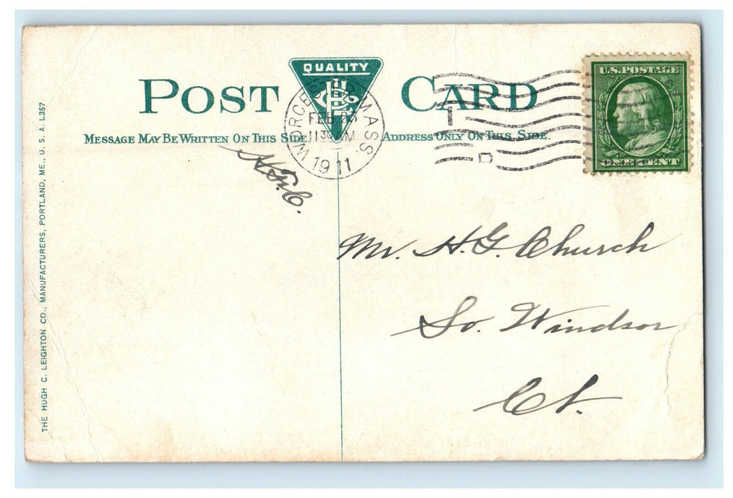 1911 Main Entrance Elm Park, Worcester Massachusetts MA Posted Postcard