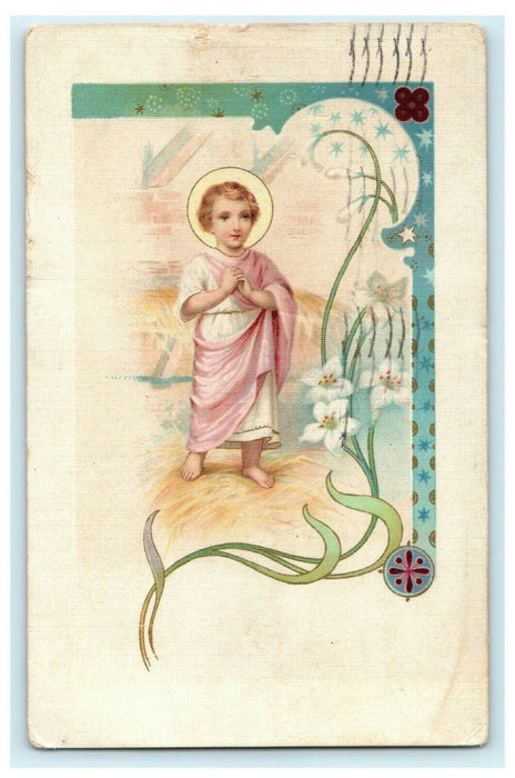 Italy Art Nouveau Angel Girl Gold Linen 1914 Religous Vintage Antique Postcard