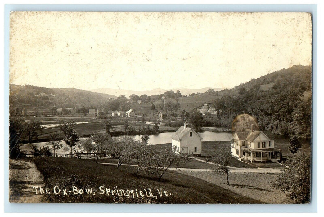 1915 Bird's Eye View The Ox -Bow Springfield Vermont VT RPPC Photo Postcard