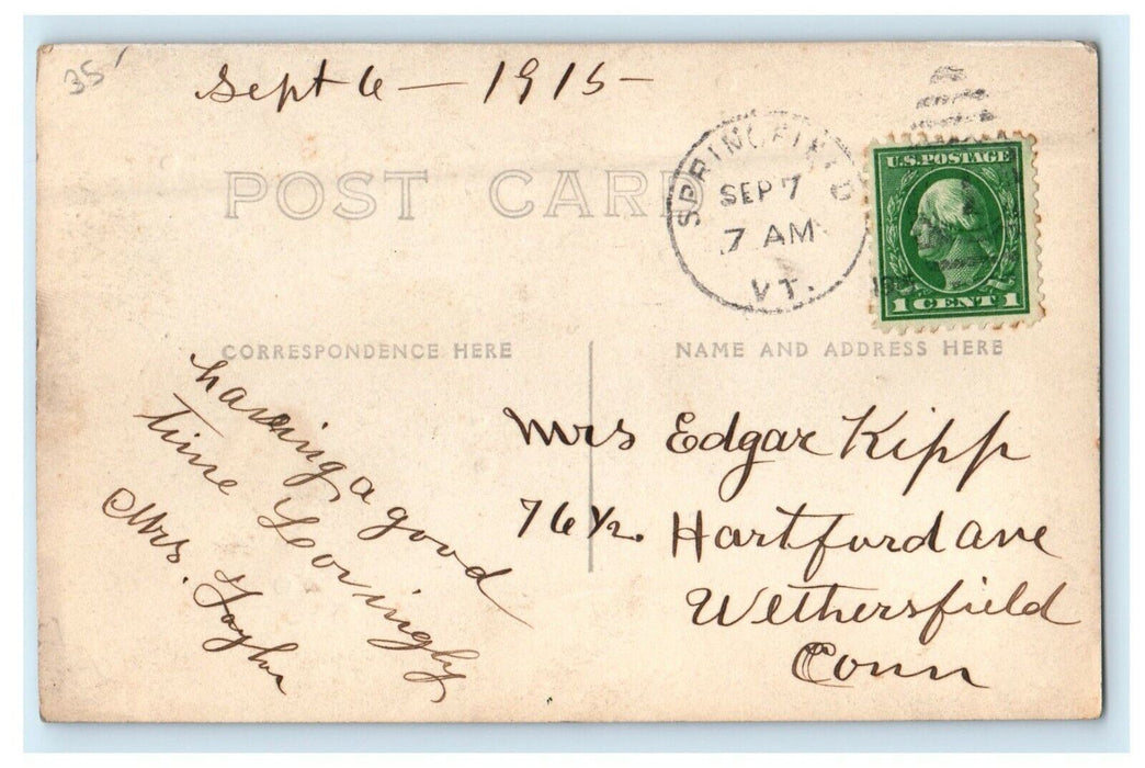 1915 Bird's Eye View The Ox -Bow Springfield Vermont VT RPPC Photo Postcard
