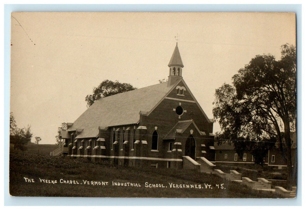 The Weeks Chapel Vermont Industrial School Vergennes VT RPPC Photo Postcard