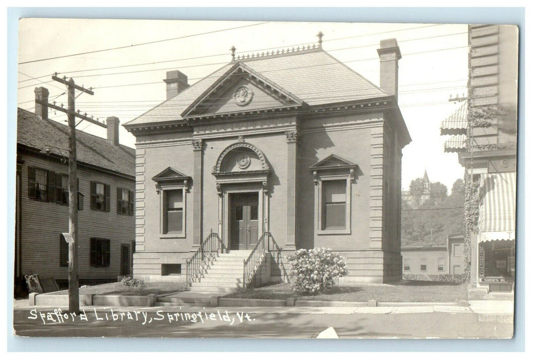 c1910 Spafford Library Street View Springfield Vermont VT RPPC Photo Postcard