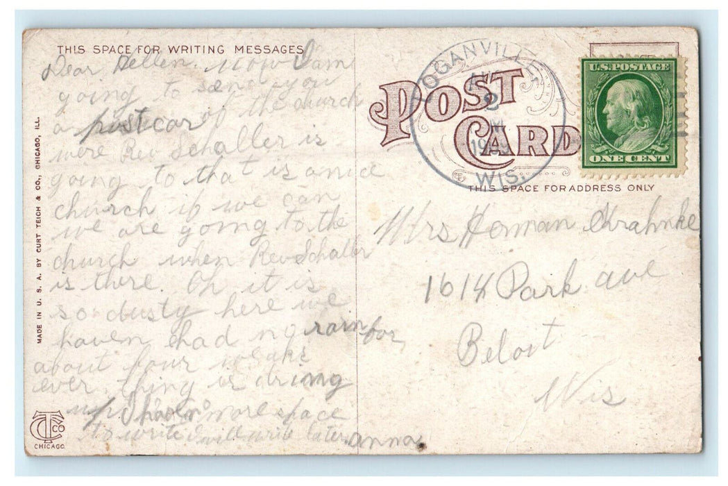 1909 Loganville WI New St. Peter Lutheran Church Posted Antique Postcard