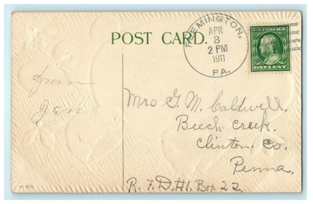 Stunning Easter Chicks Gold 1911 Embossed Flemington PA Vintage Antique Postcard