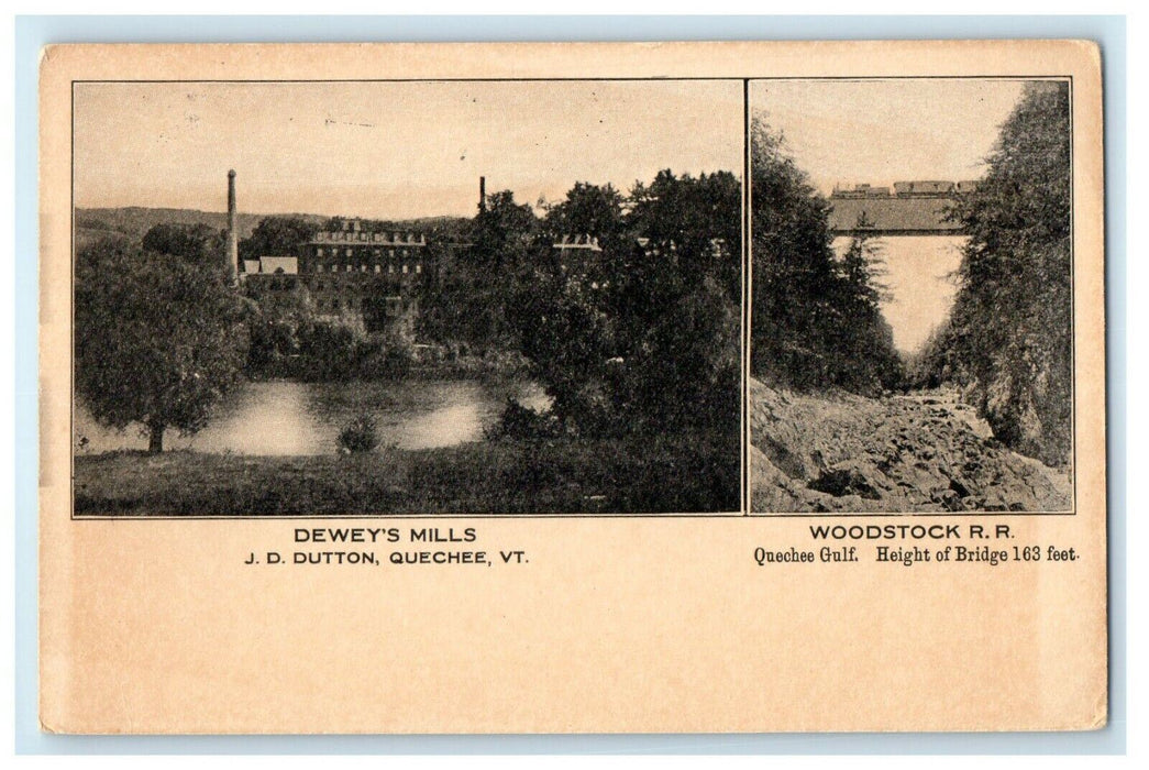 c1905 Dewey's Mills Woodstock R.R Railroad Quechee Vermont VT Antique Postcard