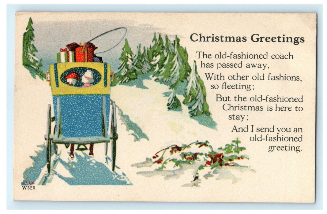 Christmas Carriage Presents c1910 Era of Coach Is Gone Vintage Antique Postcard