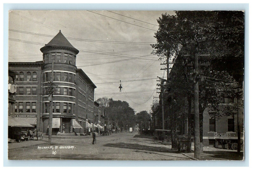 c1910's View Of Railway Street St. Johnsbury Vermont VT RPPC Photo Postcard