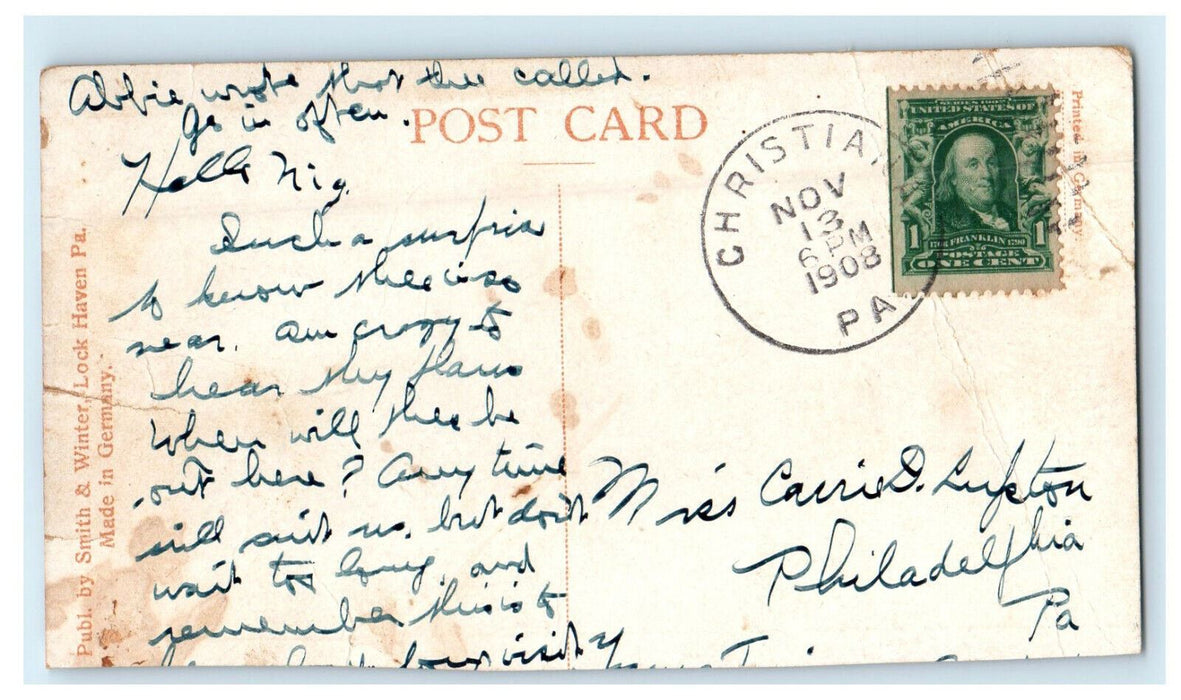 1908 Christiana PA Central State Normal School, Lock Haven PA Postcard