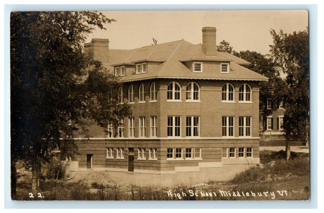 c1910's High School Building Middlebury Vermont VT RPPC Photo Antique Postcard