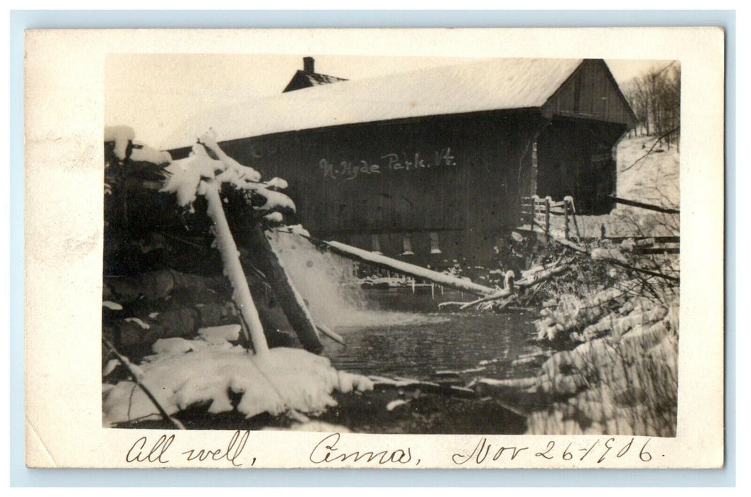 1906 Covered Bridge North Hyde Park Vermont VT RPPC Photo Antique Postcard