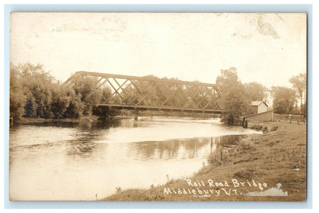 c1910's Railroad Bridge Middelbury Vermont VT RPPC Photo Antique Postcard