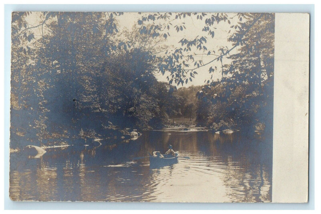 c1905 Northampton Massachusetts MA, Boy Canoeing RPPC Photo Antique Postcard