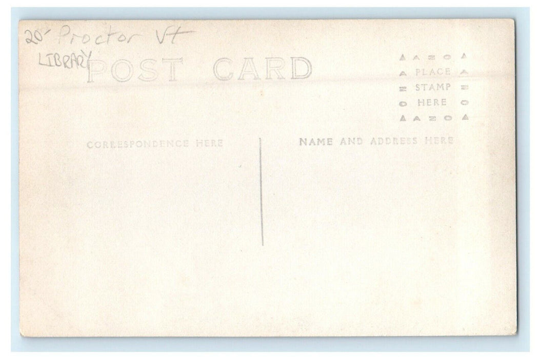 c1910's Proctor Vermont VT, Library Building RPPC Photo Antique Postcard