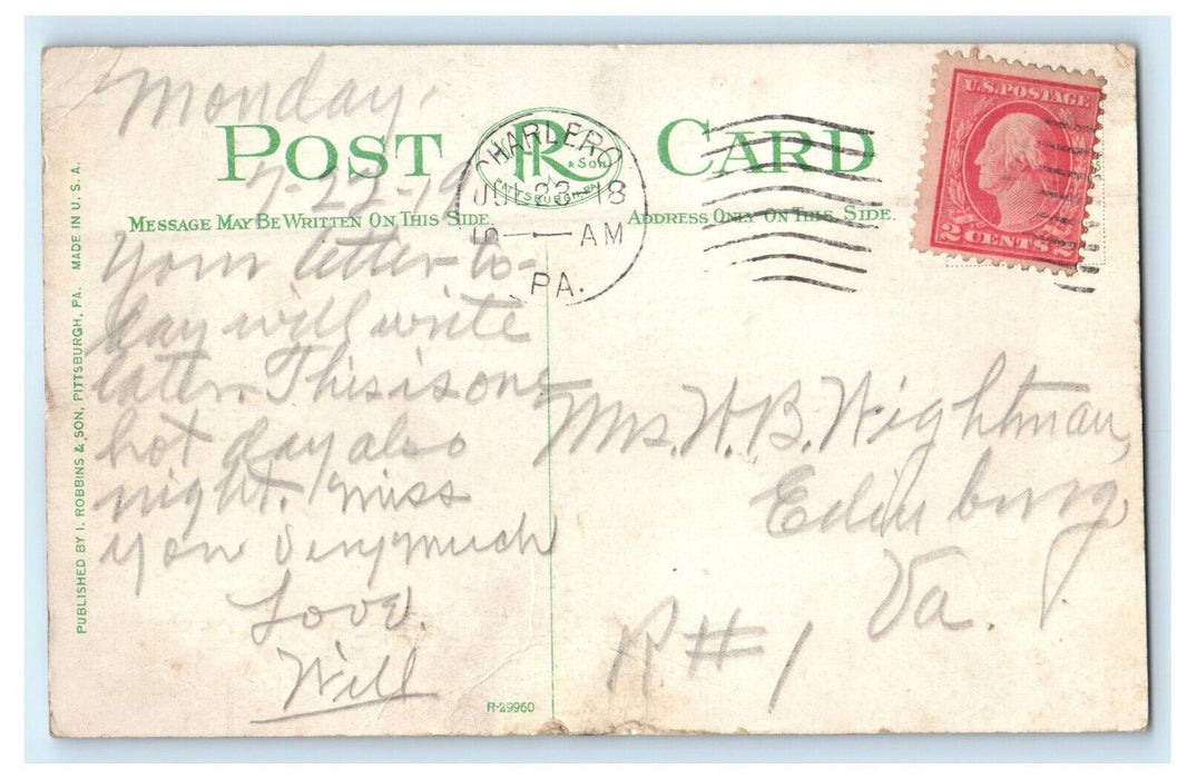 1919 Ninth Street School, Charleroi Pennsylvania PA Posted Postcard