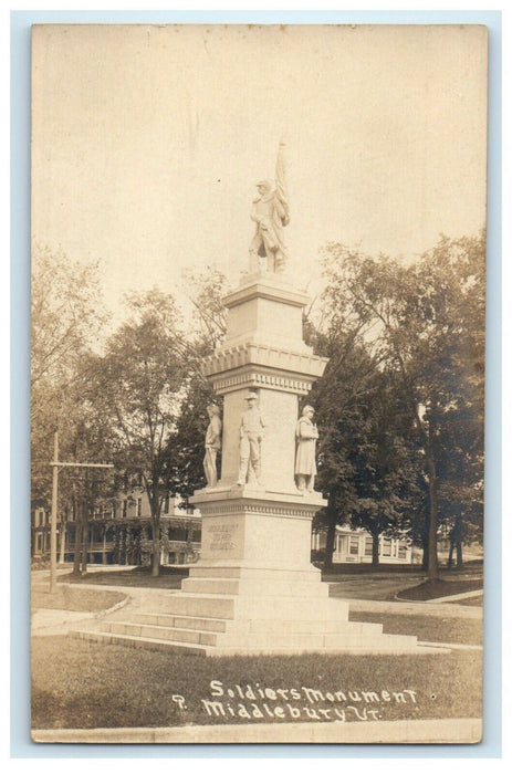 c1910's Solider Monument Middlebury Vermont VT RPPC Photo Antique Postcard