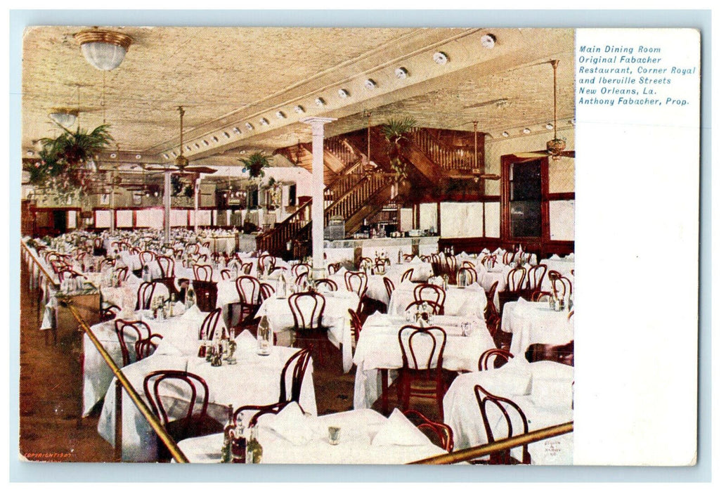 c1910s Main Dining Room, Original Fabacher Restaurant New Orleans LA Postcard