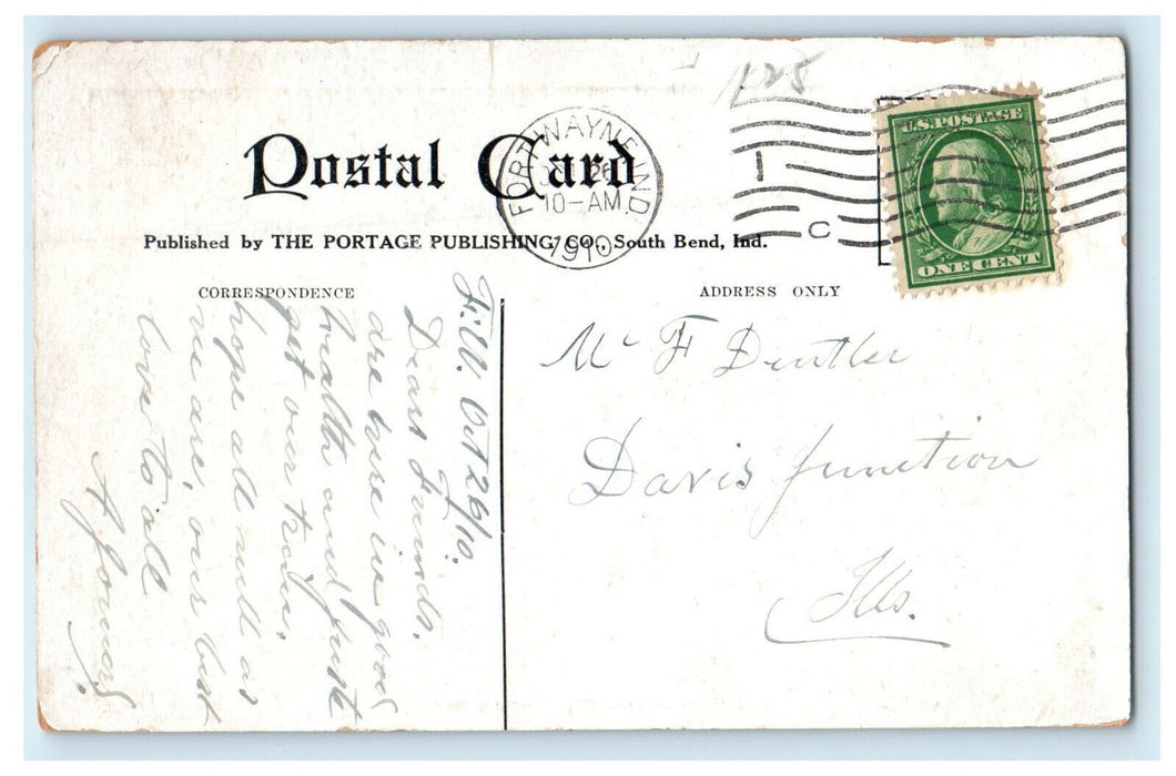 1910 Old Fort Place, Fort Wayne Indiana IN Posted Antique Postcard