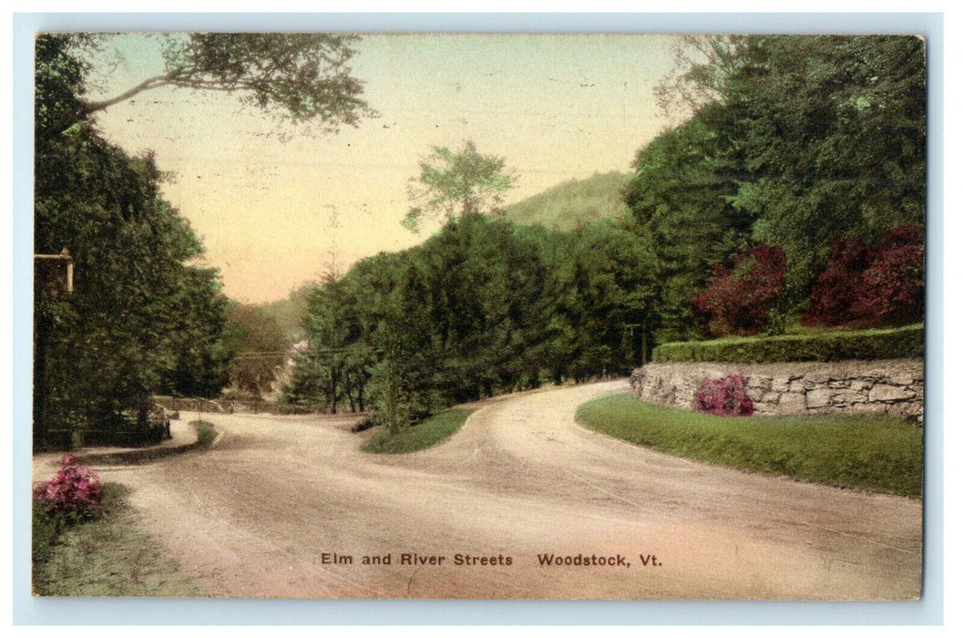 1925 Elm and River Streets, Woodstock Vermont VT Posted Postcard