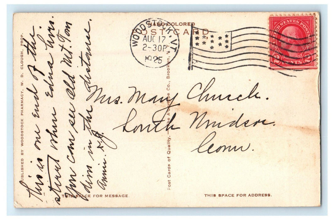 1925 Elm and River Streets, Woodstock Vermont VT Posted Postcard
