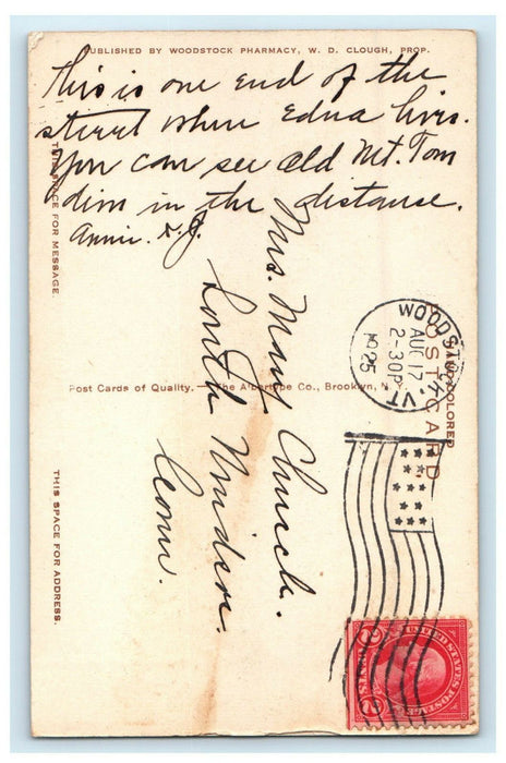 1925 Elm and River Streets, Woodstock Vermont VT Posted Postcard