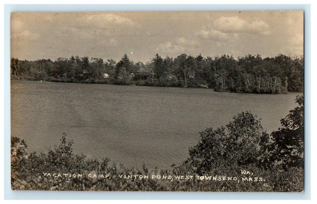 c1910's View Of Vacation Camp Vinton Pond West Townsend MA RPPC Photo Postcard