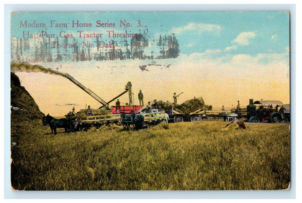 1910 Hart-Parr Gas Tracktor Threshing Thorne North Dakota ND Postcard