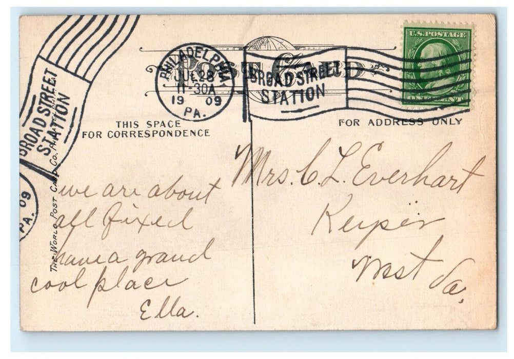 1909 Philadelphia Zoological Fairmount Park Pennsylvania PA Cancel Postcard