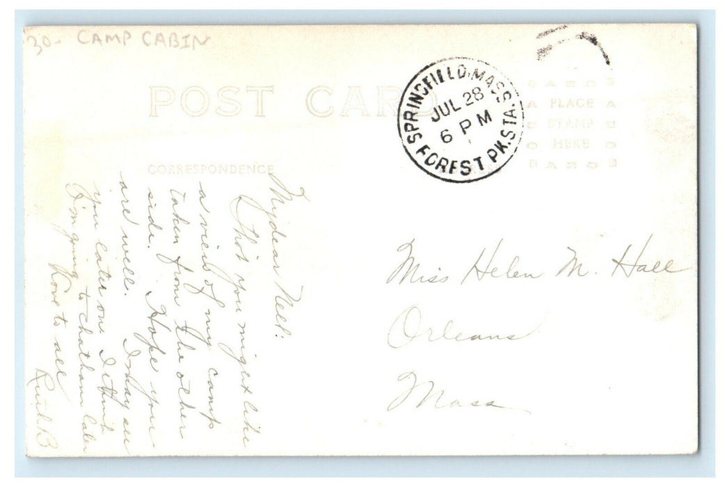 c1910's Camp Cabin River Springfield Massachusetts MA RPPC Photo Postcard