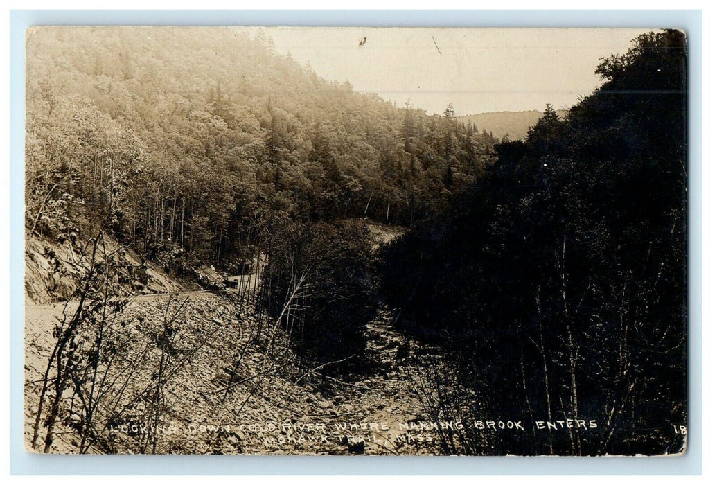 c1910 Looking Down Cold River Manning Enters Mohawk Trail MA RPPC Photo Postcard