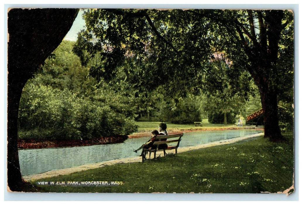 1909 View in Elm Park, Worcester Massachusetts MA Posted Antique Postcard