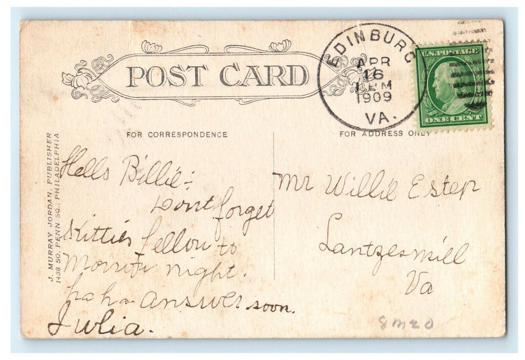 1909 Ediburg VA Girard College Philadelphia, Pennsylvania PA Posted Postcard