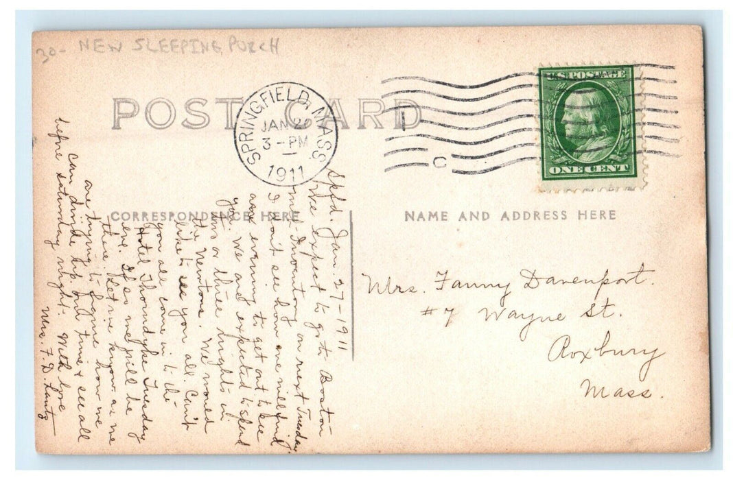 1911 Harolds New Sleeping Porch Springfield Massachusetts MA RPPC Photo Postcard