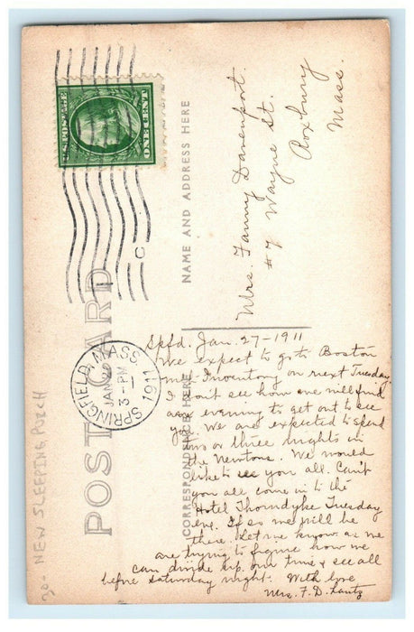 1911 Harolds New Sleeping Porch Springfield Massachusetts MA RPPC Photo Postcard