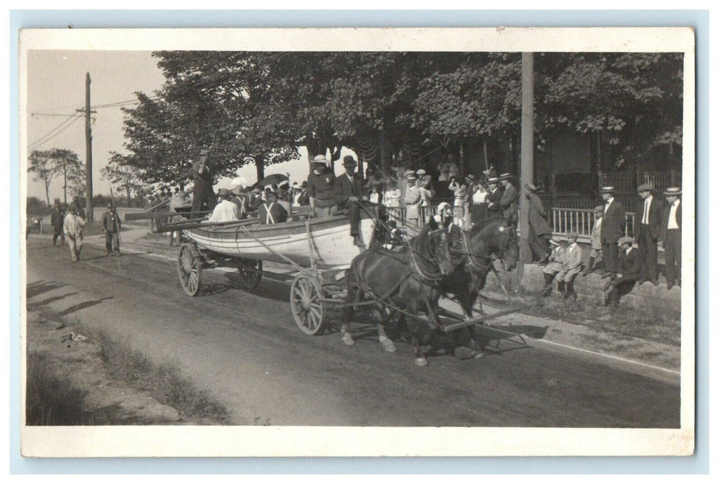 c1910's Horses Parade At Stonington Connecticut CT RPPC Photo Antique Postcard