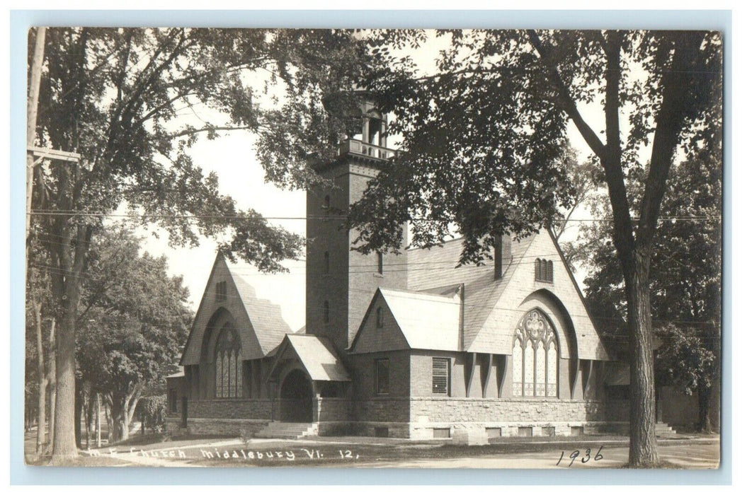 1936 View Of M.E Church Middlebury Vermont VT RPPC Photo Antique Postcard