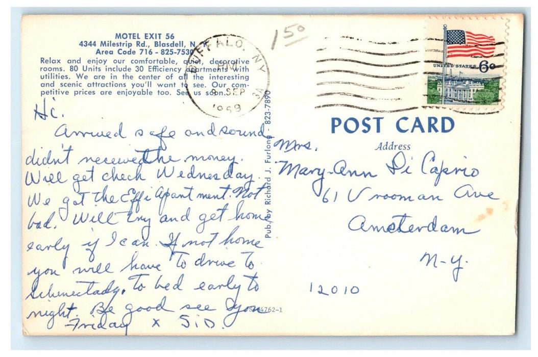 1969 Motel Exit 56 4344 Milestrip Rd. Blasdell New York Postcard