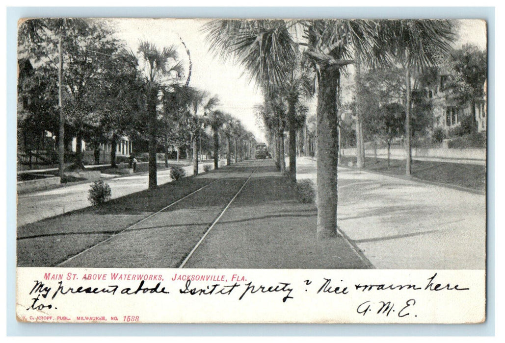 c1905s Main Street Above Waterworks, Jacksonville Florida FL Antique Postcard