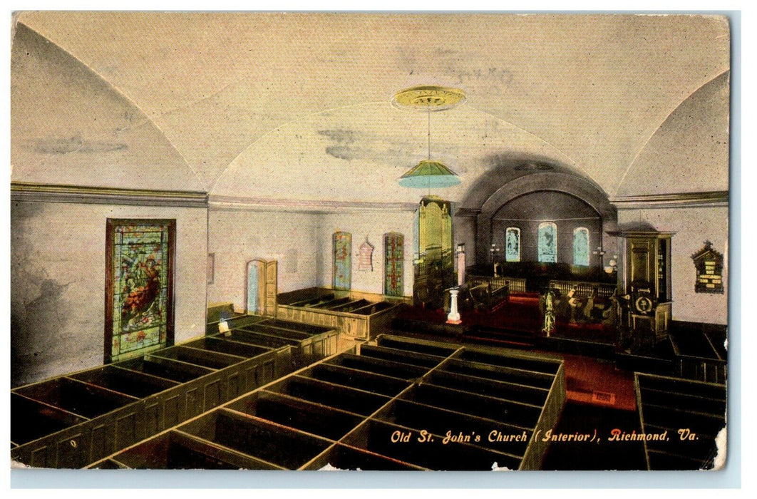 1912 Old St. John's Church (Interior) Richmond Virginia VA Posted Postcard