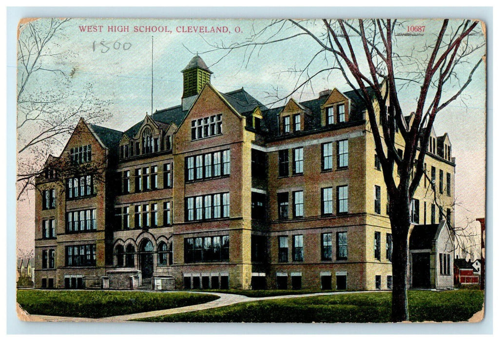 1910 West High School Cleveland Ohio OH Posted Antique RPO Cancel Postcard