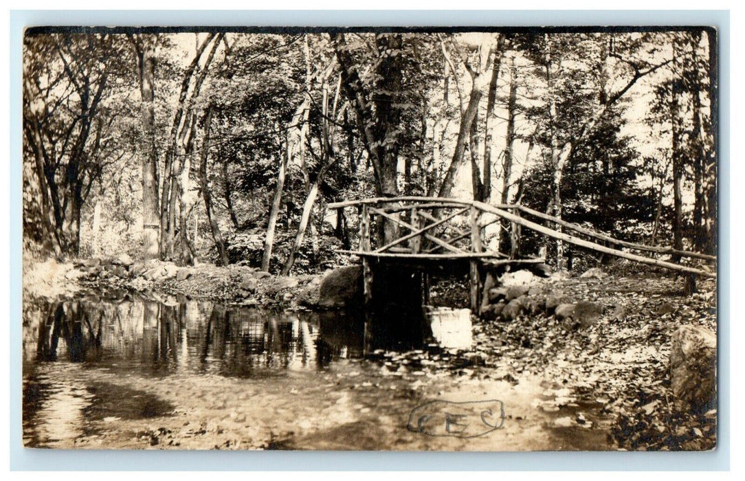 1910 Old Wooden Bridge Middlesex Fells Massachusetts MA RPPC Photo Postcard