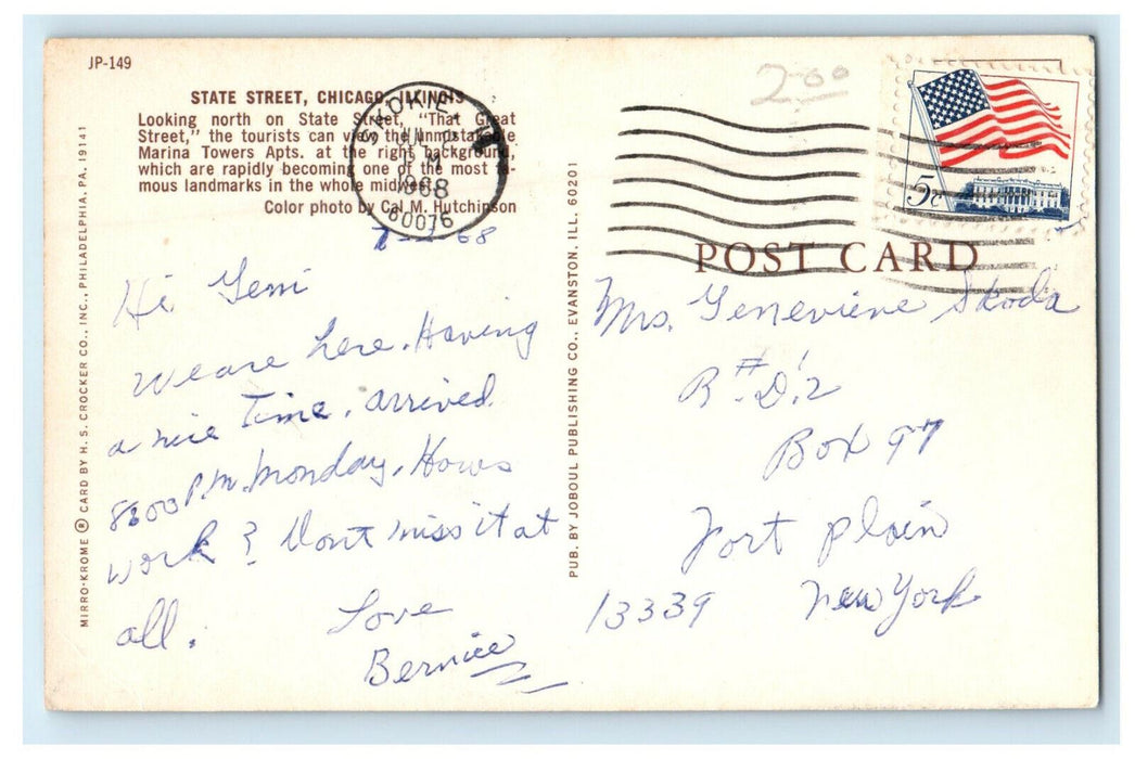 1968 Street Lights, State Street Chicago Illinois IL Vintage Posted Postcard